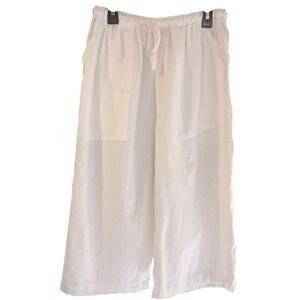 EUC White 100% Cotton Wide Leg Elastic Waist Light Pants Women's Size XL Petite